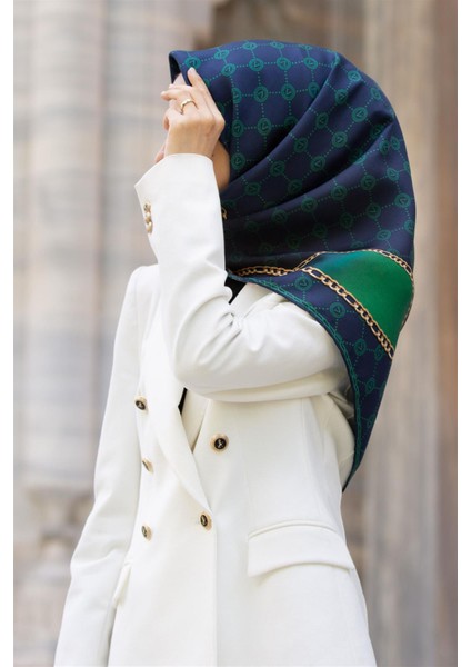 Lacivert-Zümrüt Yeşili Tivil Ipek Eşarp DGN51333-0033-0036