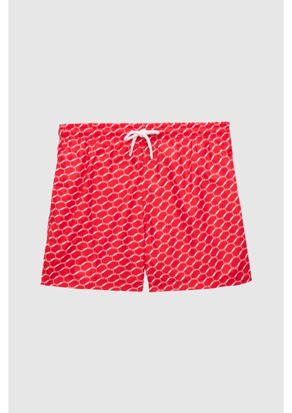 Regular Fit Kırmızı Baskılı Şort Mayo 0EC62AP33613M