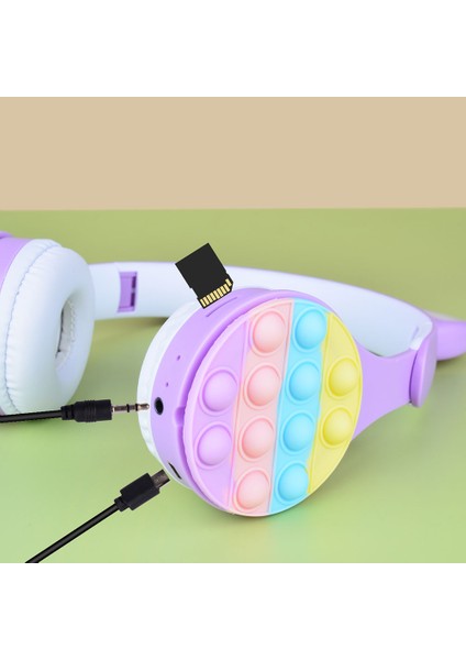 B30 Rgb LED Işıklı Kedi Kulağı Band Tasarımı Ayarlanabilir Katlanabilir Kulak Üstü Pop It Bluetooth Kulaklık Mor