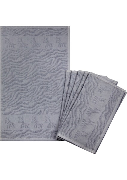 Zebra Desenli 6'lı Havlu Seti 30 x 50 cm Gri