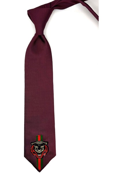 Bordo Düz Kaplan Arma Baskılı Kravat KK11699