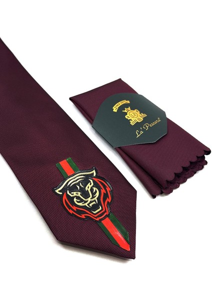 Bordo Düz Kaplan Arma Baskılı Kravat KK11699 fiyatları