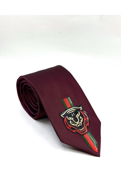 Bordo Düz Kaplan Arma Baskılı Kravat KK11699 modelleri
