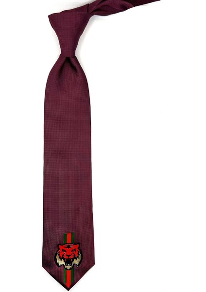 Bordo Düz Kaplan Arma Baskılı Kravat KK11697
