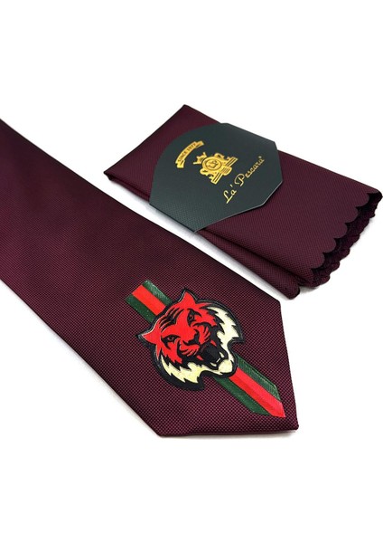 Bordo Düz Kaplan Arma Baskılı Kravat KK11697 fiyatları