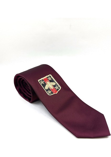 Bordo Düz Sinek Arma Baskılı Kravat KK11684 modelleri
