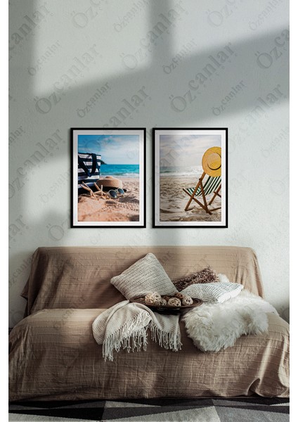 Yaz Tatil Summer Temalı Çerçevesiz Çerçeve Görünümlü 2 Parça Mdf Duvar Tablo Seti Mdf Tablo Set