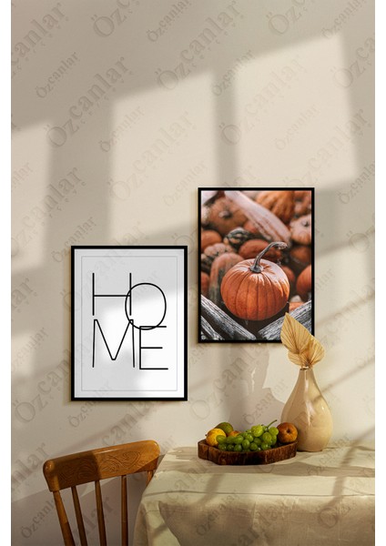 Home Temalı Bal Kabağı Çerçevesiz Çerçeve Görünümlü 2 Parça Mdf Duvar Tablo Seti Mdf Tablo Set