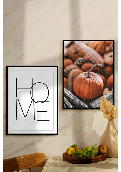 Home Temalı Bal Kabağı Çerçevesiz Çerçeve Görünümlü 2 Parça Mdf Duvar Tablo Seti Mdf Tablo Set fiyatları