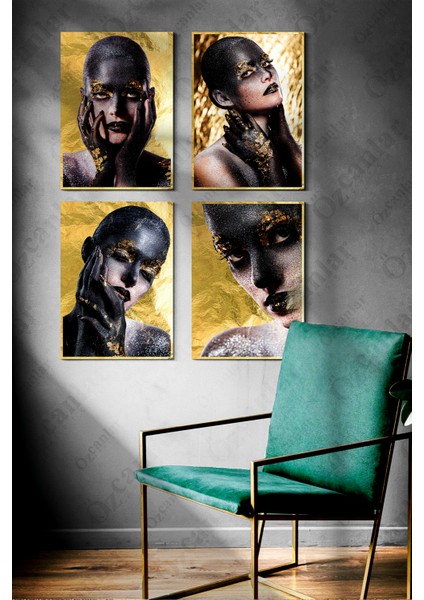 Güzellik Merkezi Kuaför Çerçevesiz Çerçeve Görünümlü 4 Parça Mdf Duvar Tablo Seti Lazer Kesim