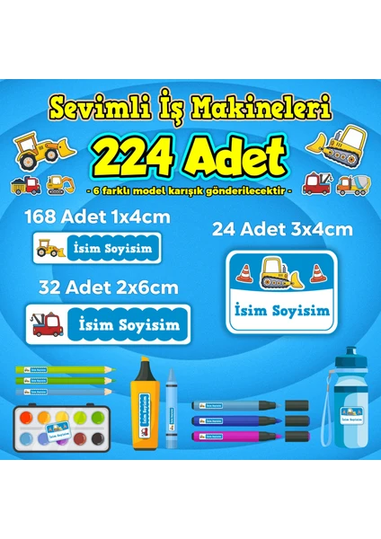 Sb Store Okul Kreş İsim Etiketi Kalem Defter Özel İsim Yazılabilen Etiket Seti - 224 Adet