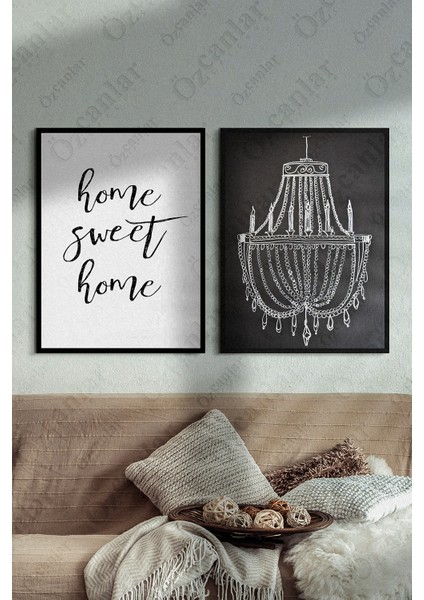 Home Sweet Home Çerçevesiz Çerçeve Görünümlü 2 Parça Mdf Duvar Tablo Seti Mdf Tablo Set