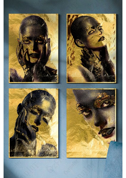 Güzellik Merkezi Kuaför Çerçevesiz Çerçeve Görünümlü 4 Parça Mdf Duvar Tablo Seti Lazer Kesim