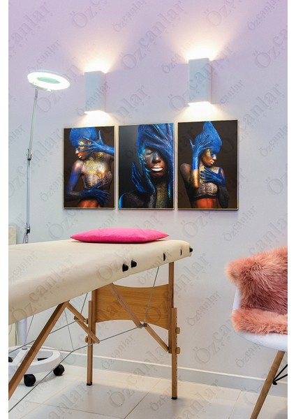 Güzellik Merkezi Kuaför Çerçevesiz Çerçeve Görünümlü 3 Parça Mdf Duvar Tablo Seti Lazer Kesim