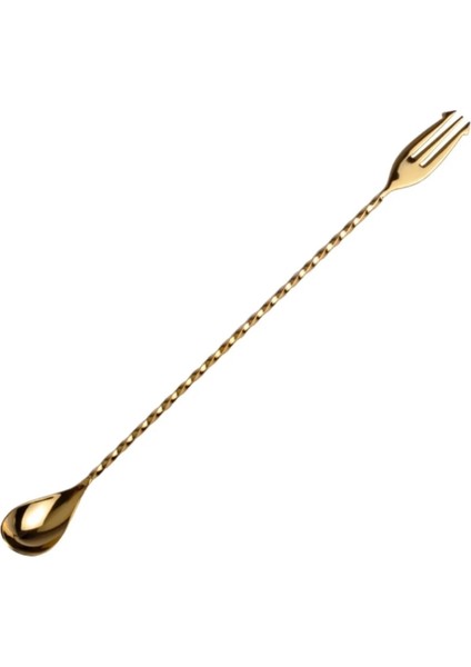 Bar Kaşık ve Çatalı Kokteyl Karıştırıcı Bar Kaşığı 30 cm Altın Renk Kokteyl Karıştırıcı Burgulu