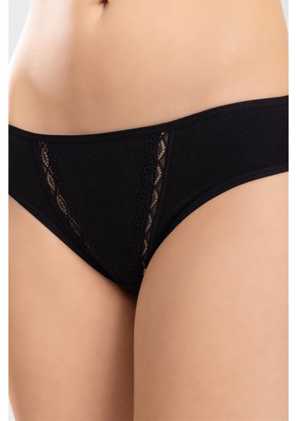 Kadın Pamuklu Zikzak Işlemeli Bikini Kesim Külot 3'lü Paket Siyah