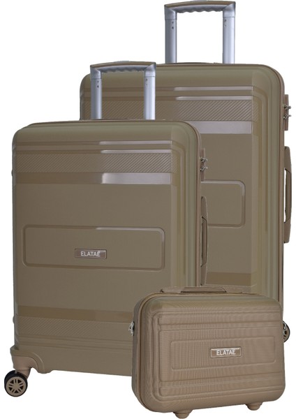 Premium Poliropilen Kırılmaz 3'lü Valiz Seti Büyük - Orta Boy ve Makyaj Vizon V305