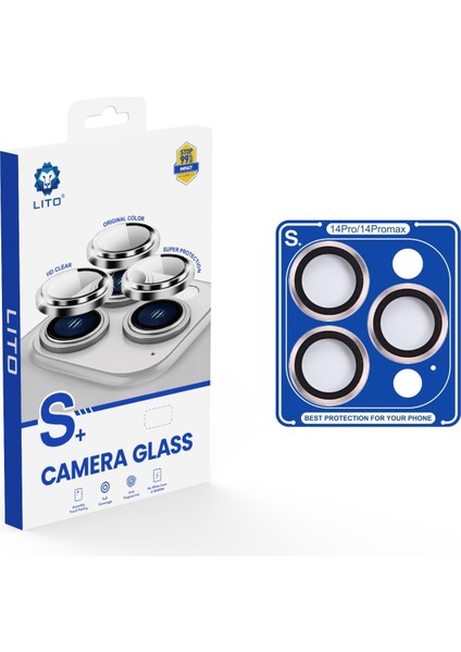 S+ iPhone 14 Pro/14 Pro Max Uygulama Aparatlı Kamera Lens Koruyucu Gold