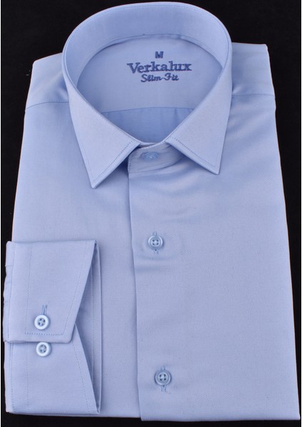 VR23-MİKRO Saten Slimfit Uzun Kol Gömlek/mavi/m