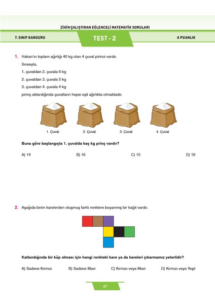 7.sınıf Zihin Çalıştıran Eğlenceli Kanguru Matematik Soruları