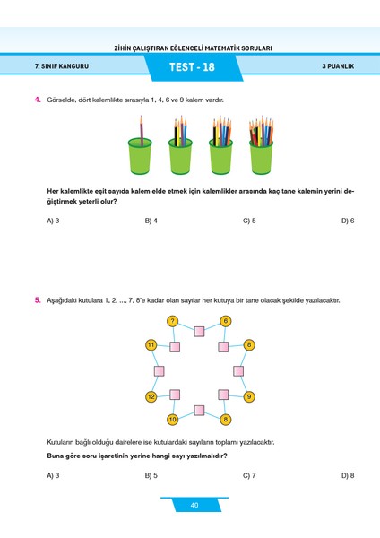 7.sınıf Zihin Çalıştıran Eğlenceli Kanguru Matematik Soruları