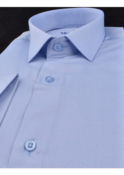 VR23-MİKRO Saten Slimfit Uzun Kol Gömlek/mavi/l