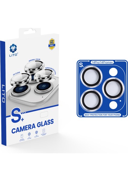 S+ iPhone 14 Pro/14 Pro Max Uygulama Aparatlı Kamera Lens Koruyucu Silver