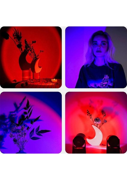 Gece Lambası Projektör Kumandalı Gün Batımı 16 Farklı Görüntü Sunset Lamp Ev Ofis Cafe Dekor