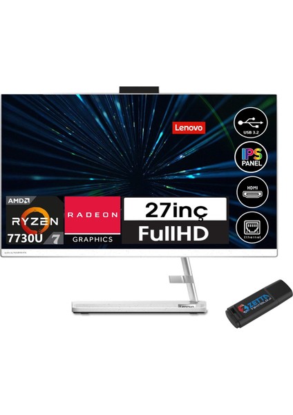 Ideacentre Aıo 3 27ALC6 Amd Ryzen™ 7 7730U 32GB 256GB SSD 27" WINDOWS11HOME Aıo Masaüstü Bilgisayar FF0FY00HRTX25+ZETTAUSBBELLEK