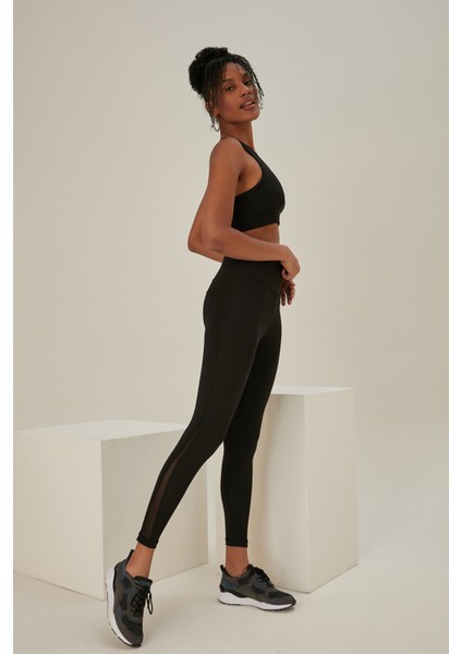 Tül Detay Yüksek Bel Toparlayıcı Siyah Tayt modelleri