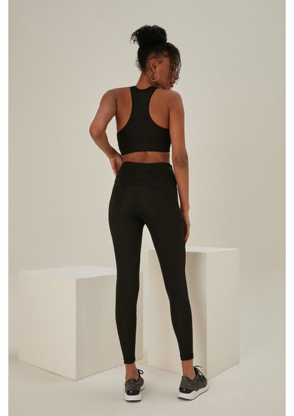 Tül Detay Yüksek Bel Toparlayıcı Siyah Tayt indirimleri