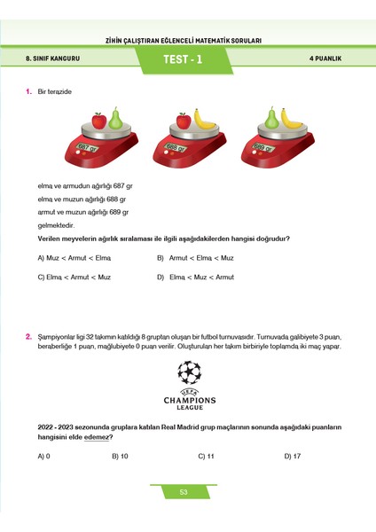 8.Sınıf Zihin Çalıştıran Eğlenceli Kanguru Matematik Soruları