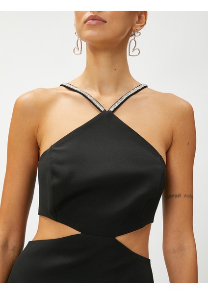 Mini Gece Elbisesi Pencere Detaylı Taşlı indirimleri