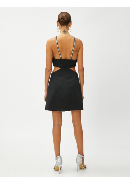 Mini Gece Elbisesi Pencere Detaylı Taşlı fırsatları