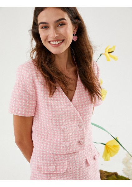 Rachel Araz x Koton Crop Kruvaze Kalp Düğmeli Kısa Kollu Ceket fiyatları