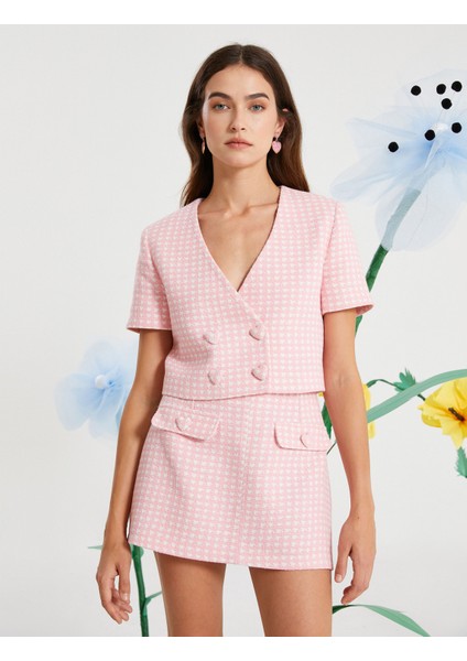 Rachel Araz x Koton Crop Kruvaze Kalp Düğmeli Kısa Kollu Ceket fırsatları