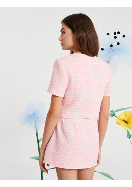 Rachel Araz x Koton Crop Kruvaze Kalp Düğmeli Kısa Kollu Ceket indirimleri