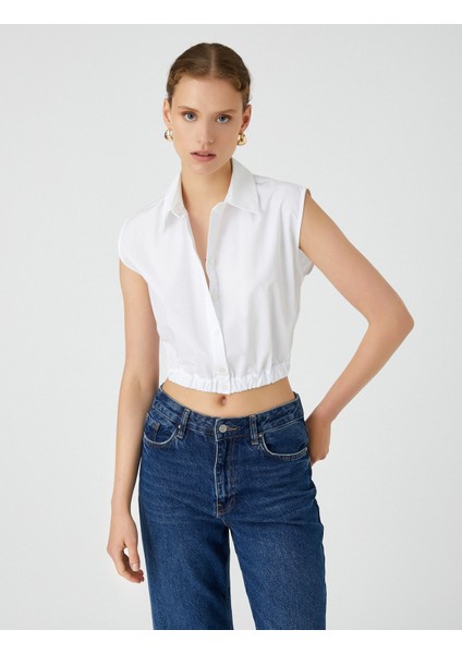 Crop Gömlek Pencere Detaylı Kolsuz Pamuklu modelleri