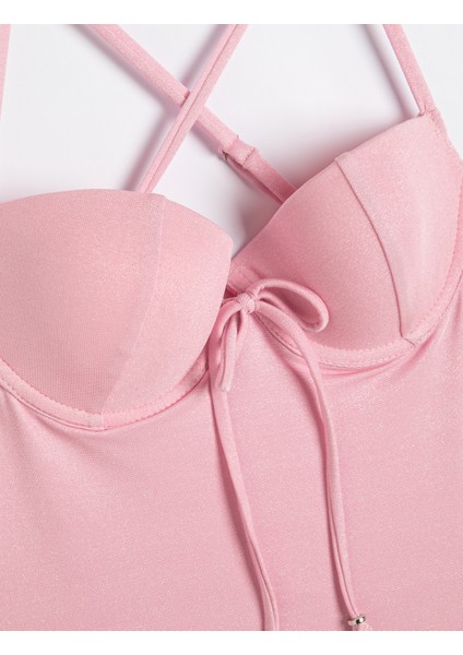 Simli Mayo Balenli Kaplı Bağlama Detaylı Askılı modelleri