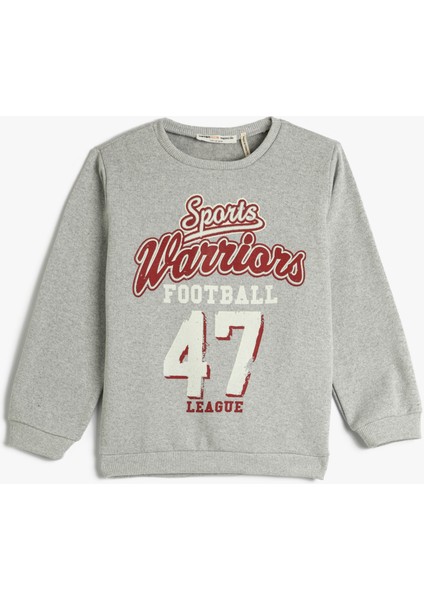 Sweatshirt Bisiklet Yaka Uzun Kollu Baskılı Şardonlu