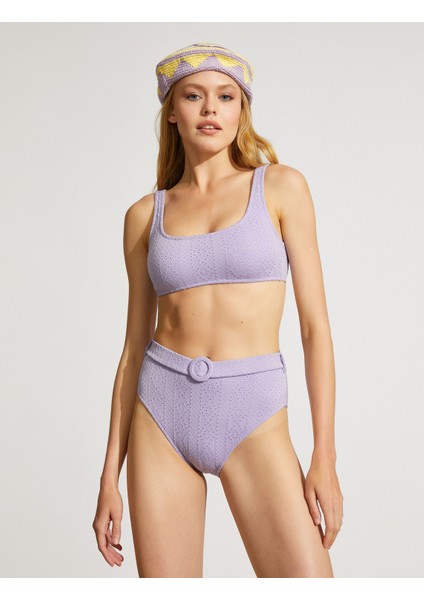Bikini Üstü Dokulu U Yaka Kalın Askılı