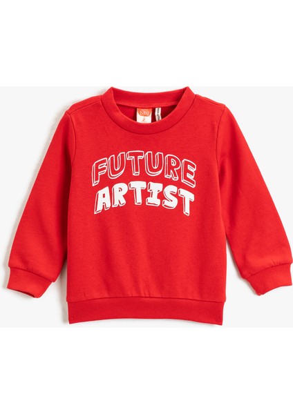 Baskılı Sweatshirt Uzun Kollu Bisiklet Yaka