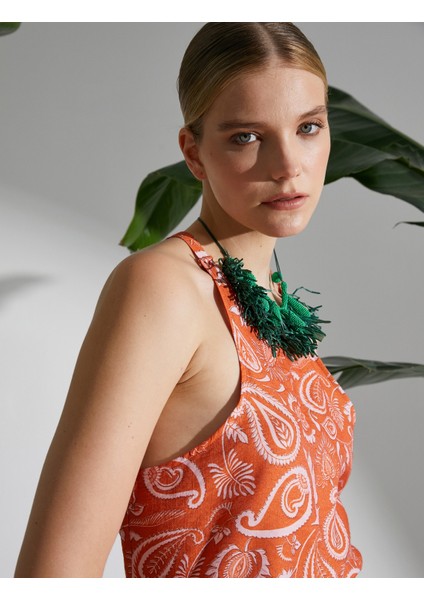 Melis Ağazat x Koton - Etnik Desenli Halter Yaka Bluz fiyatları