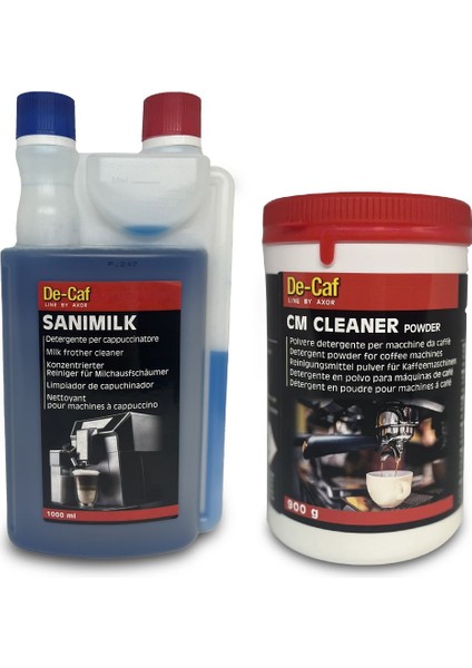 De Caf By Axor Italy cm Cleaner Espresso & Kahve Makinesi Temizleyici Toz 900 gr & Sanımılk Süt Köpürtücü Temizleyici 1000 ml