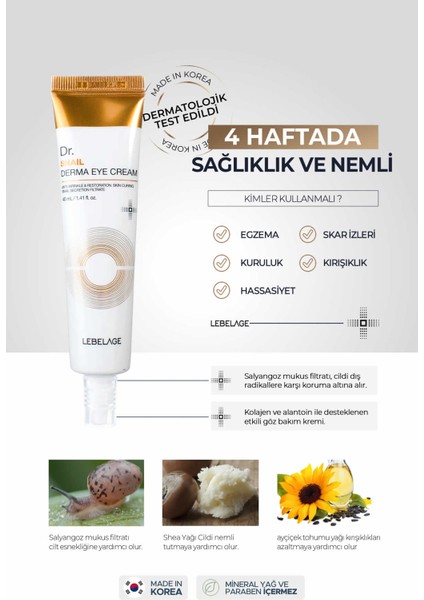 Salyangoz Özlü Nemlendirici Göz Kremi - Dr. Snail Derma Eye Cream 40 ml