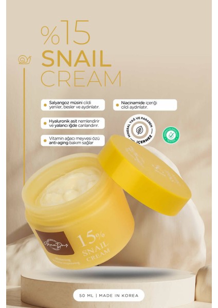 %15 Salyangoz Mukus Içeren Yenileyici Nemlendirici Krem Snail %15 Cream