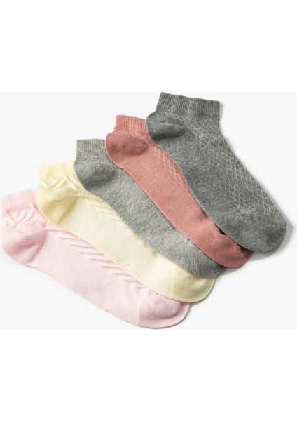5'li Patik Çorap Seti Dokulu Çok Renkli