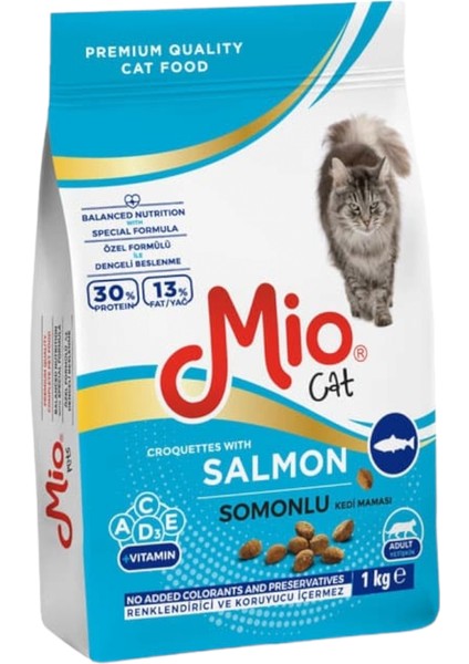 Somonlu Yetişkin Kedi Maması - 1 kg Somon Balıklı - Kuru Mama - Mio 1 kg Kedi - Somonlu