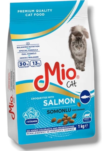 Somonlu Yetişkin Kedi Maması - 1 kg Somon Balıklı - Kuru Mama - Mio 1 kg Kedi - Somonlu