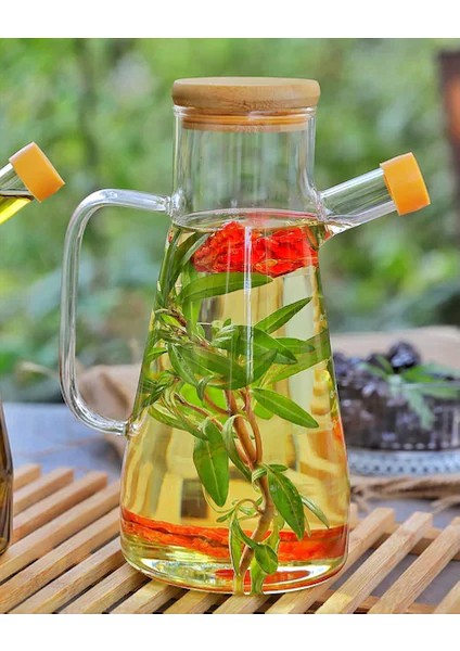 900 Ml Borosilikat Cam Bambu Vakumlu Kapak Yağdanlık Sirkelik